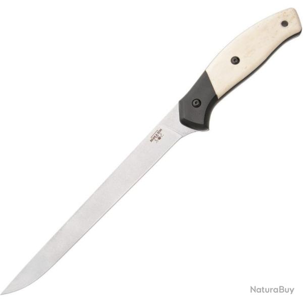 Couteau Bear & Son Fillet Pro Lame Acier 14C28N Manche Os Lisse Blanc �tui Plastique Made BCWSB66