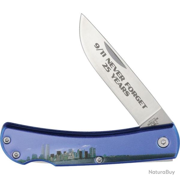 Couteau Bear & Son Farmhand Never Forget Lame Inox Manche Alu Bleu Lockback Made In USA BCU137LBL911