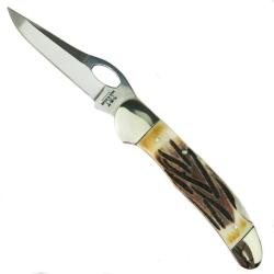 Couteau Bear & Son Cowhand Lame Inox Manche Os Fa&ccedil;on Cerf Marron Lockback Made In USA BC5150L