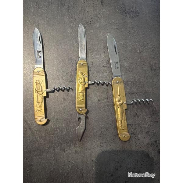 Lot de 3 couteaux pliants COURSOLLE en laiton massif - Fabrication fran�aise (Thiers)