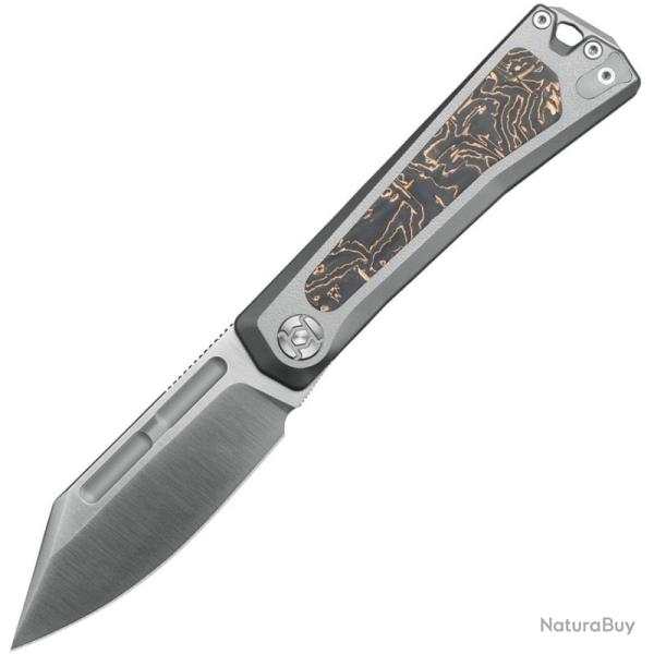 Couteau Pliant Kunwu Geezer Lame Acier Elmax Manche Titane et Carbone Slip Joint KUNJ708T1