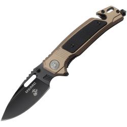 Couteau A/O USMC Rescue Lame Acier 3Cr13 Manche Aluminium Bronze Linerlock USMA3010GN