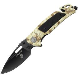 Couteau A/O USMC Rescue Lame Acier 3Cr13 Manche Aluminium Camo Linerlock USMA3010CA