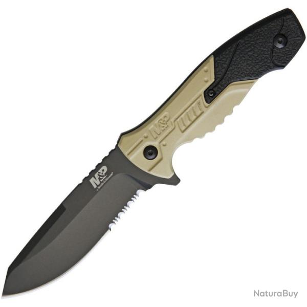 Couteau Fixe Smith & Wesson M&P Lame Acier 8Cr13MoV Manche Aluminium Beige �tui MOLLE SWMPF2CSCP