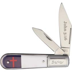 Couteau Novelty Barlow Christian Flag 2 Lames Acier Inox Manche Synth&eacute;tique Blanc Slip Joint NV284