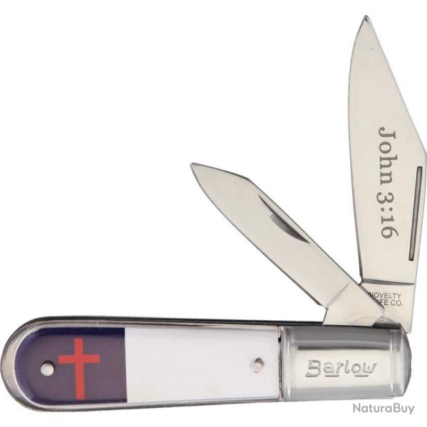Couteau Novelty Barlow Christian Flag 2 Lames Acier Inox Manche Synth�tique Blanc Slip Joint NV284