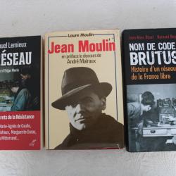 Lot 3 livres r&eacute;sistance, r&eacute;seau, France libre, Jean Moulin