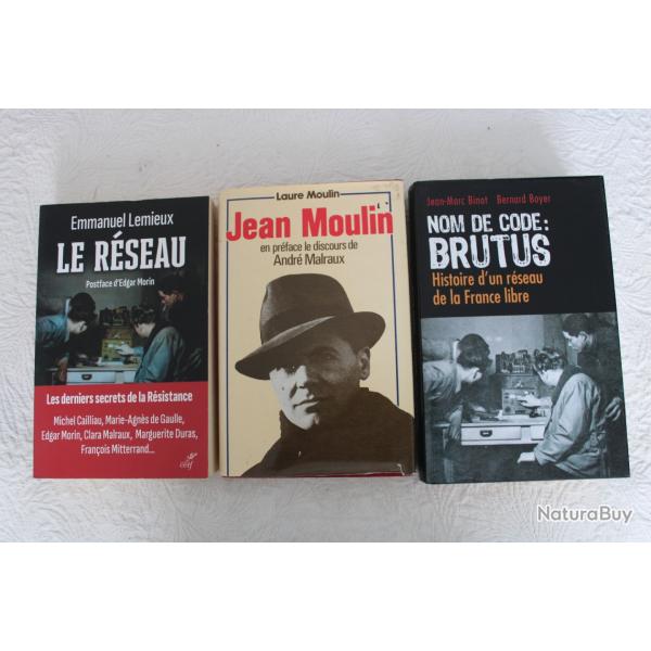 Lot 3 livres r�sistance, r�seau, France libre, Jean Moulin