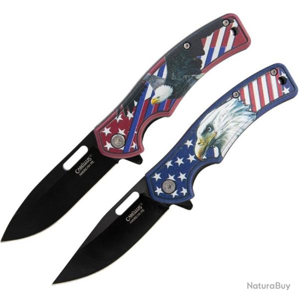 Lot Couteaux Camillus American Pie Combo 2 Lames Acier 3Cr13 Manche Nylon Multicolore CM21007