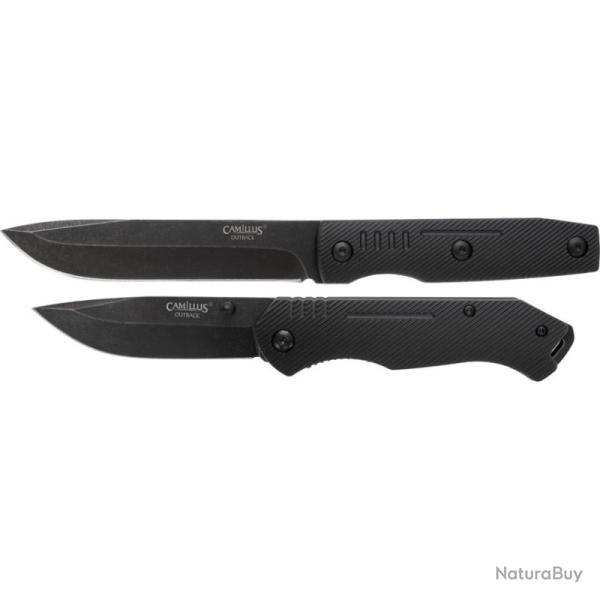 Lot Couteaux Camillus Outback Combo 2 Lames Acier 3Cr13 Manche Nylon Noir �tui Nylon CM19020