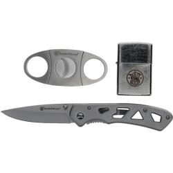 Couteau Smith & Wesson Cigar Combo Lame Acier Inox Manche Inox Argent Framelock SWP1227074