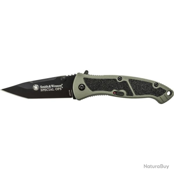 Couteau Smith & Wesson Special Ops Lame Acier 4034 Manche Aluminium Vert OD Linerlock SWSPECM