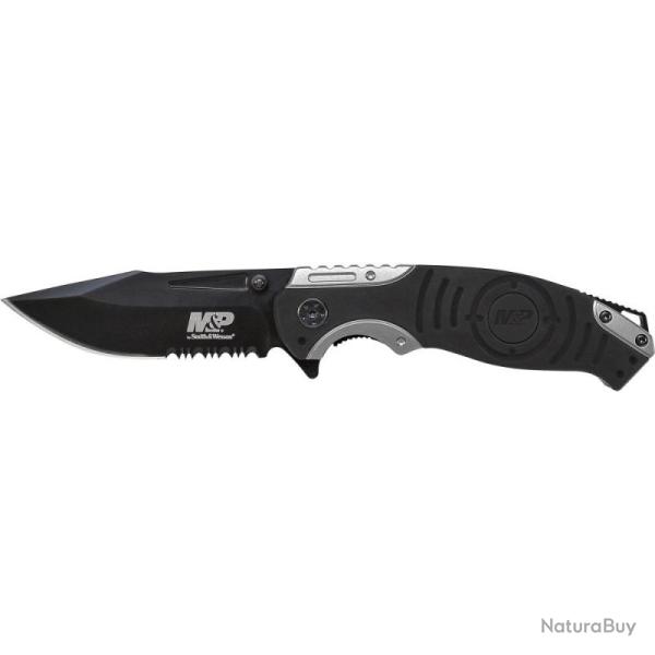 Couteau Smith & Wesson M&P Lame Acier 8Cr13MoV Manche Aluminium Noir Argent Linerlock SWMP13GS