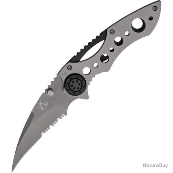 Couteau Mantis Aardvark Lame Acier AUS-8 Manche Acier Argent et Noir Framelock MANMR1B