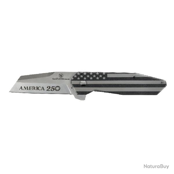 Couteau S&W America 250 Lame Acier D2 Manche Acier Gris Noir Framelock SW1271043