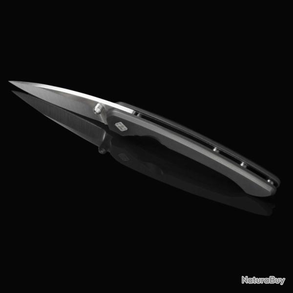 Couteau Ocaso Mini Seaton Lame Acier AUS10A Manche Acier Noir Linerlock Made In Taiwan OCA42SMB