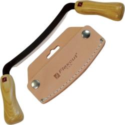 Couteau Flexcut Drawknife Flexible Lame Acier Carbone Manche Fr&ecirc;ne Naturel &Eacute;tui Cuir Made FLEXKN16