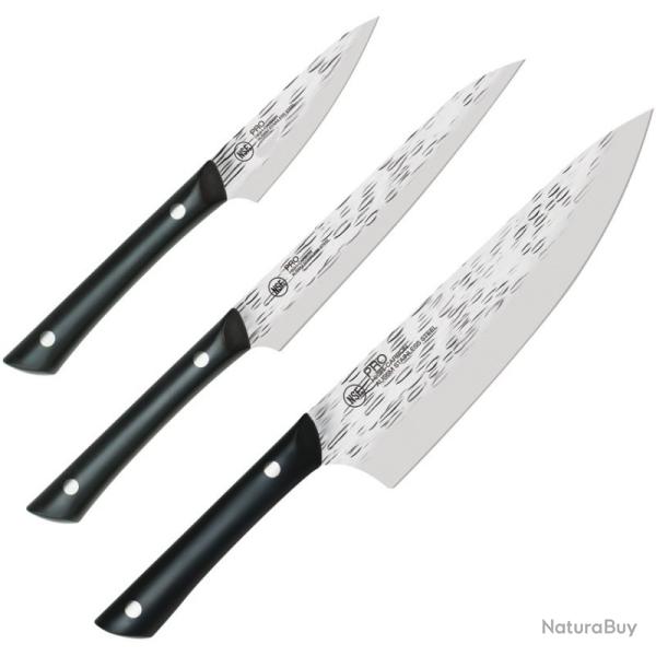 Lot Couteaux Kai PRO Trio 3 Lames Acier AUS-6M Manche POM Noir KAIHTS0370