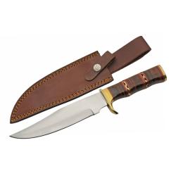 Couteau Fixe SZCO Filework Lame Acier Inox Manche Cuir Brun &Eacute;tui Cuir PA203531