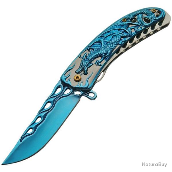 Couteau A/O Rite Edge Dragon Lame Acier Inox Manche Inox Bleu/Argent� Linerlock CN300400BL