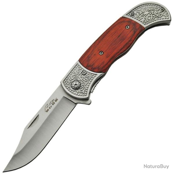 Couteau A/O Rite Edge Wood Engraved Lame Acier Inox Manche Pakkawood Brun Linerlock CN300386WD