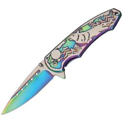 Couteau Rite Edge Wolf Rainbow Lame Acier Inox Manche Inox Spectrum Linerlock CN300269RB