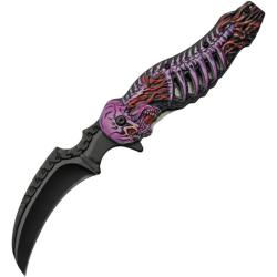Couteau A/O Rite Edge Skull Talon Lame Acier 3Cr13 Manche ABS Violet/Rouge Linerlock CN300308PU