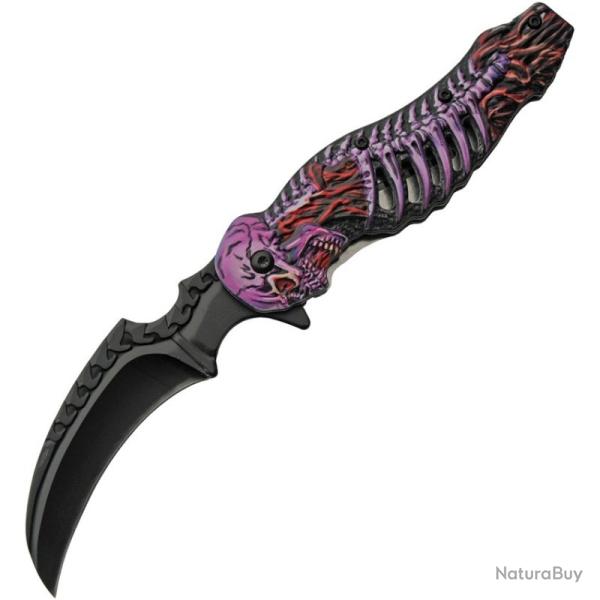 Couteau A/O Rite Edge Skull Talon Lame Acier 3Cr13 Manche ABS Violet/Rouge Linerlock CN300308PU