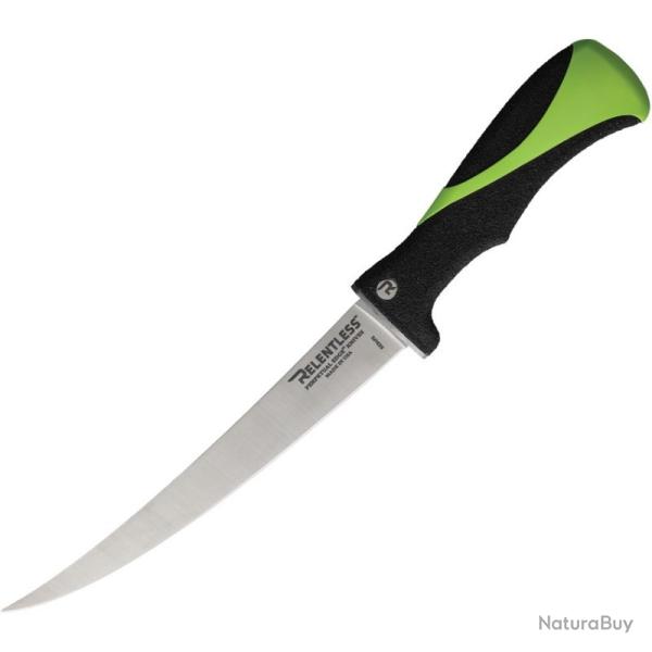 Couteau Relentless Knives Curved Fillet 9 Lame Titane Manche ABS Noir et Vert �tui Cuir RKN9CFK