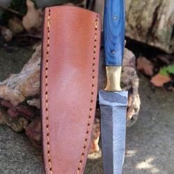 Couteau Dague Scottish Dirk Lame Acier Damas 256 Couches Manche Bois Atlantide Etui Cuir Artisanat