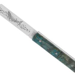 LE FIDELE 20-20 BOULEAU STABILISE BLEU 11CM INOX DECOR BALEINE