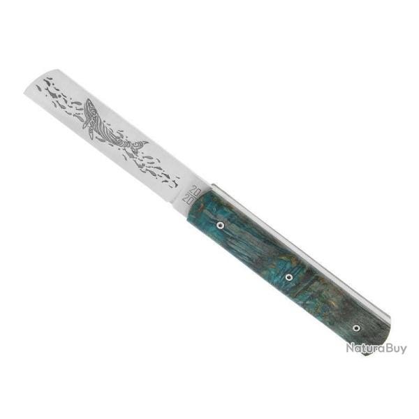 LE FIDELE 20-20 BOULEAU STABILISE BLEU 11CM INOX DECOR BALEINE