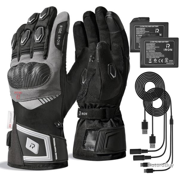 Gants Moto Chauffants Taille L, CE Niveau 1 KP, �cran Tactile Chauffage jusqu'au bout des doigts, 3