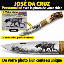 Couteau Jos&eacute; Da Cruz bois cerf gravure photo de votre chien