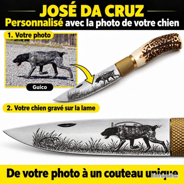 Couteau Jos� Da Cruz bois cerf gravure photo de votre chien
