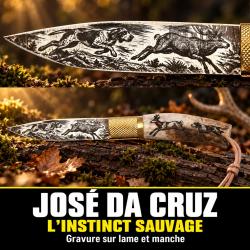 Couteau Jose Da Cruz bois cerf personnalis&eacute; chien cerf