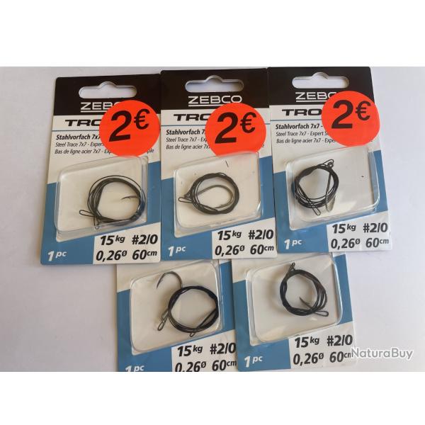 Lot de 5 bas de lignes acier 7x7 - Zebco 2375015 - Hame�on 2/0 - Carnassier