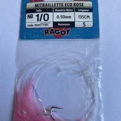 Ragot Mitraillette ECO Rose 1/0 - 5 hame&ccedil;ons - 0,50 mm - 135 cm - Neuf