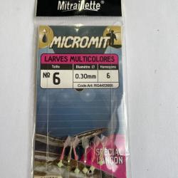 Ragot Micromit Larves Multicolores - 6 hame&ccedil;ons n&deg;6 - 0,30 mm - Neuf RG4453606