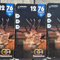 3 boites de 6 Balles Sauvestre BFS Plomb Cal. 12/76 Magnum - 12/76 Mag - 18 cartouches
