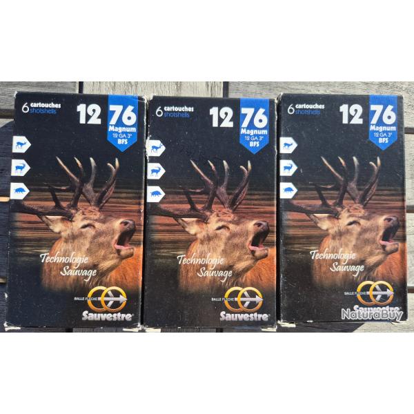 3 boites de 6 Balles Sauvestre BFS Plomb Cal. 12/76 Magnum - 12/76 Mag - 18 cartouches