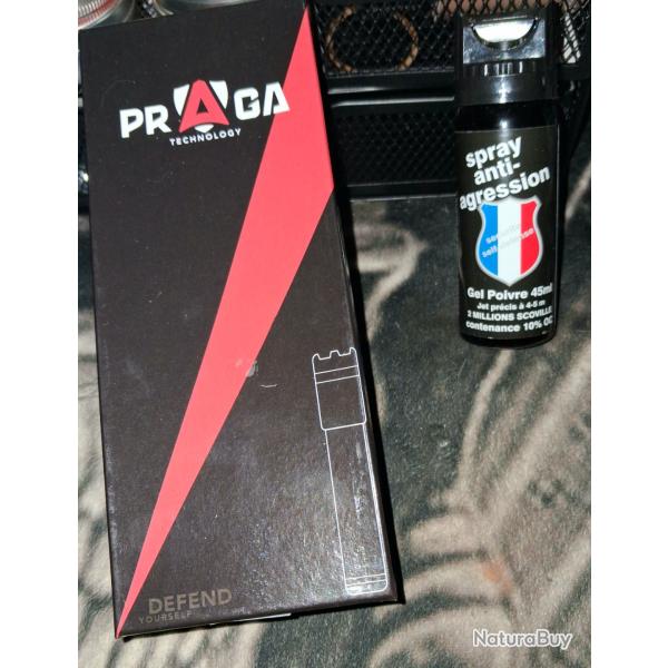 Pack auto-d�fense 3 - Lampe shocker PRAGA w6 10 000 000 volts + bombe poivre 45ml