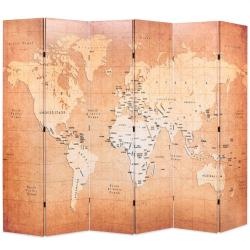Paravent s&eacute;parateur de pi&egrave;ce cloison de s&eacute;paration d&eacute;coration meuble pliable 228 cm carte du monde