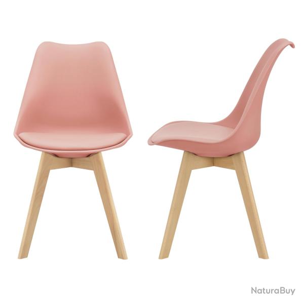 Lot de 2 chaises de salle � manger si�ge scandinave cuisine plastique synth�tique h�tre 81 cm rose