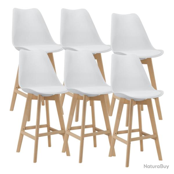 Lot de 6 tabourets de bar plastique synth�tique h�tre 105 x 48 x 58 cm blanc 03_0008724