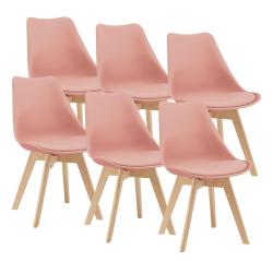 Lot de 6 chaises de salle &agrave; manger fl&auml;ten similicuir h&ecirc;tre rose 03_0006783