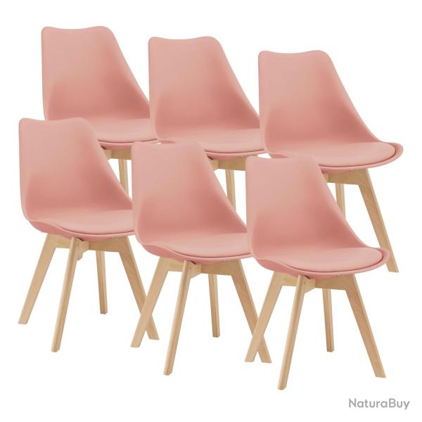 Lot de 6 chaises de salle � manger fl�ten similicuir h�tre rose 03_0006783