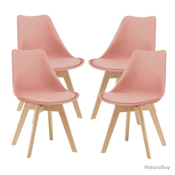 Lot de 4 chaises de salle � manger similicuir h�tre rose 03_0006766