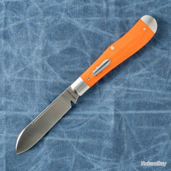 Couteau Jack Wolf Knives Eureka Lame Acier 14C28N Manche Micarta Orange Slip Joint JW44168