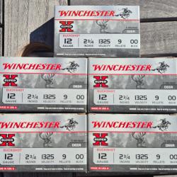 Lot de 5 boites de 5 cartouches de Chevrotines Winchester Super X 12/70 Buckshot 00 9 grains